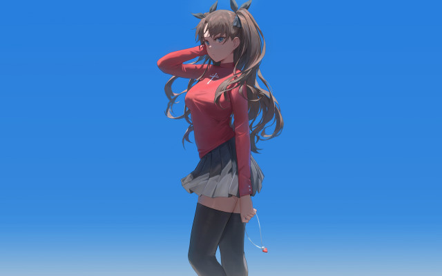 Tohsaka rin beach wind red free wallpaper for desktop - medium preview image