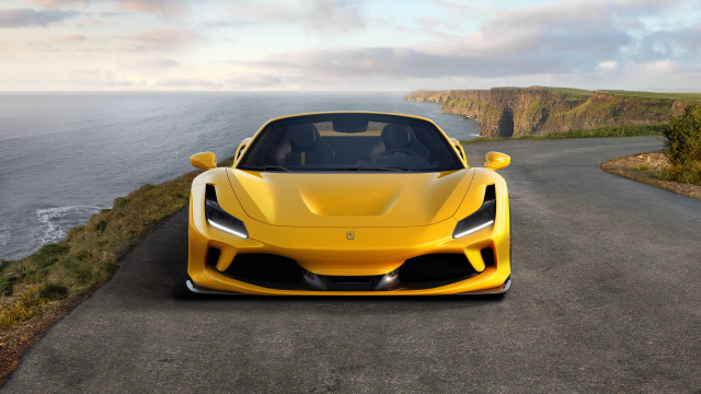 Yellow sports car ocean cliffs #2 free wallpaper for desktop - medium preview image