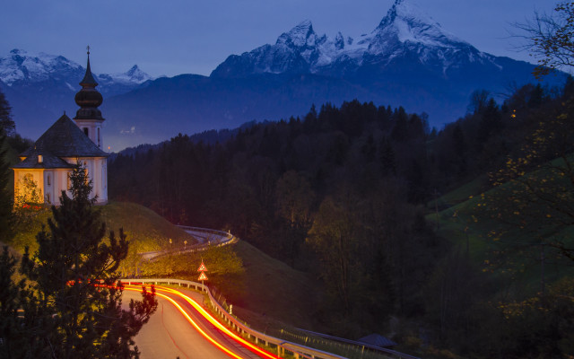 Church mountain longexposure night light free wallpaper for desktop - medium preview image