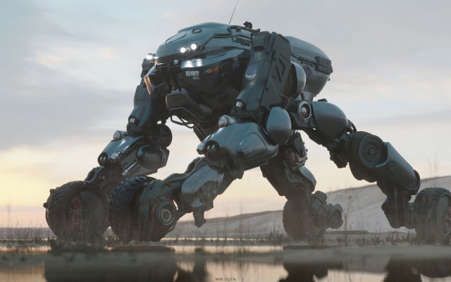 Giant robot water spread legs free wallpaper for desktop - medium preview image