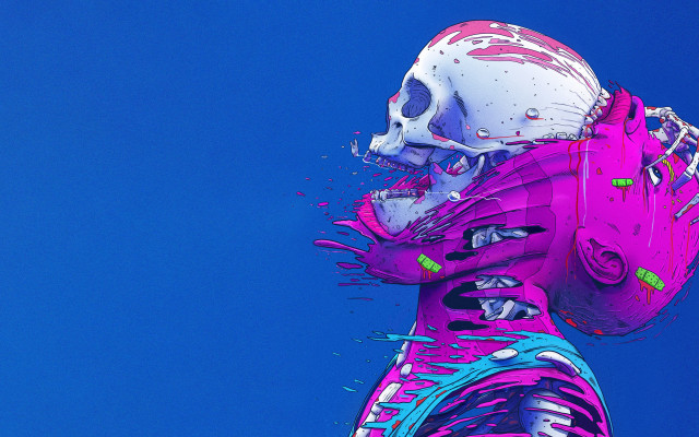 Colorful statue skull psychedelic cyberpunk free wallpaper for desktop - medium preview image