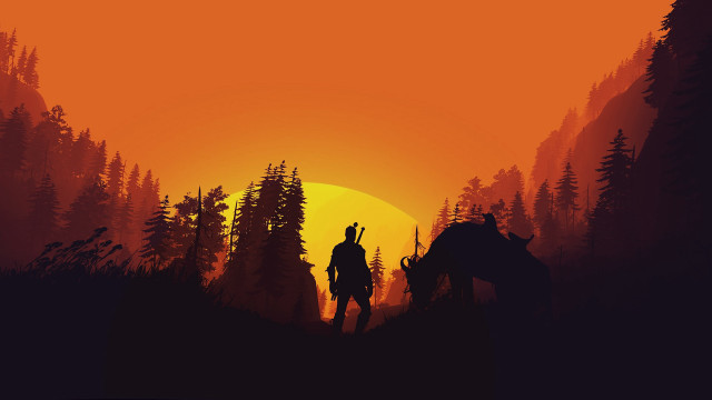 Horseman forest sunset silhouette autumn free wallpaper for desktop - medium preview image