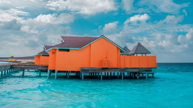 House pier ocean cloudy sky free wallpaper for desktop - medium preview image