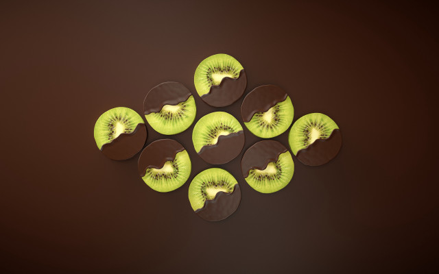 Kiwi slices brown surface dark free wallpaper for desktop - medium preview image