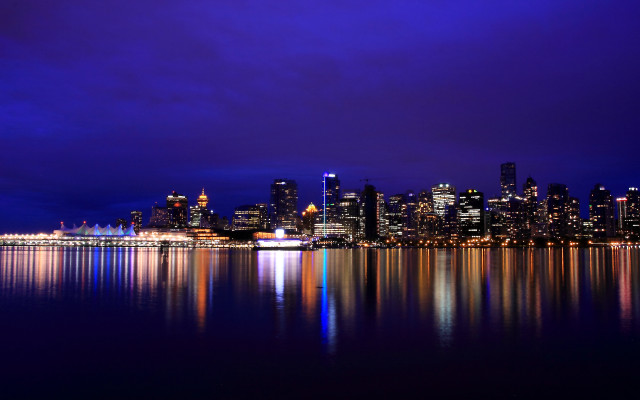Vancouver skyline night reflection bridge free wallpaper for desktop - medium preview image