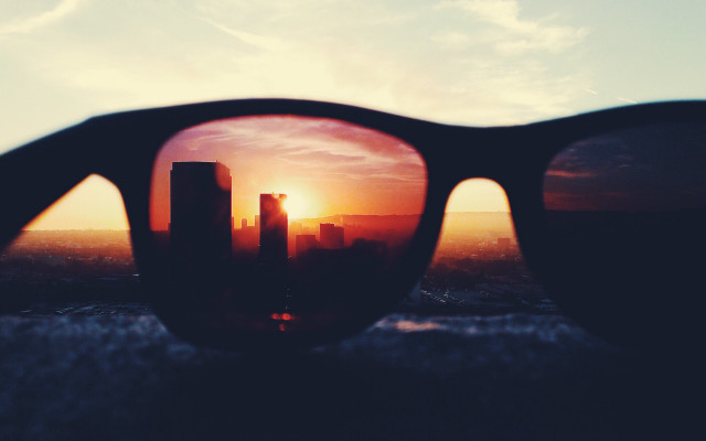 Sunglasses sunset city reflection beach free wallpaper for desktop - medium preview image
