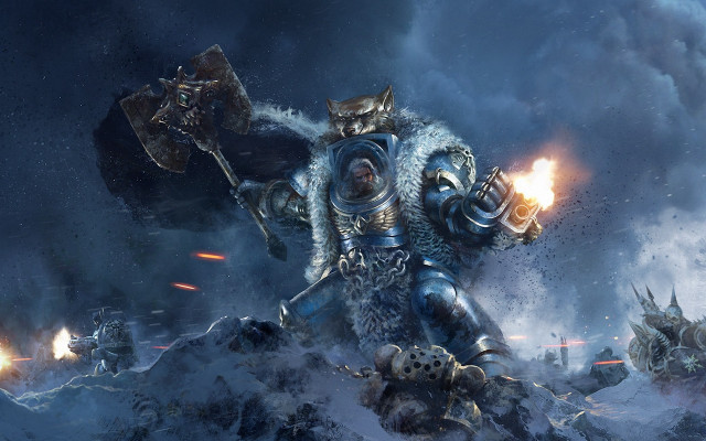 Warhammer flame snowy landscape astronaut free wallpaper for desktop - medium preview image