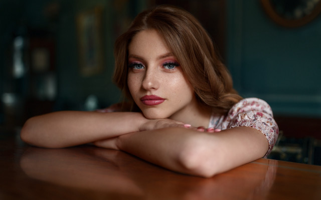 Elina karimova red hair blue #2 free wallpaper for desktop - medium preview image