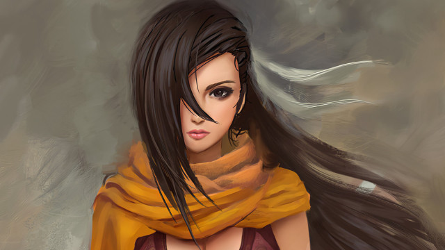 Woman scarf brown dress fantasy free wallpaper for desktop - medium preview image
