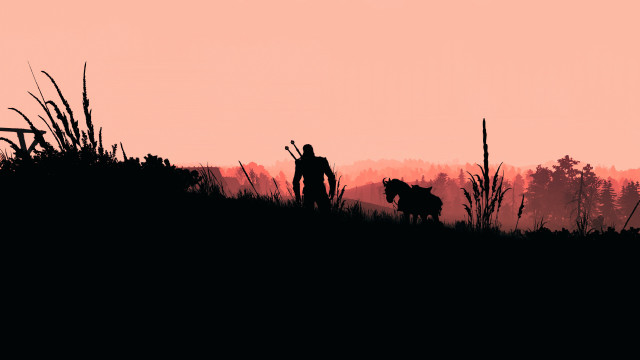 Silhouette dog man sunset grass free wallpaper for desktop - medium preview image
