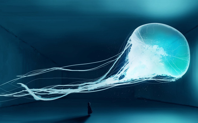 Jellyfish city night space earth free wallpaper for desktop - medium preview image