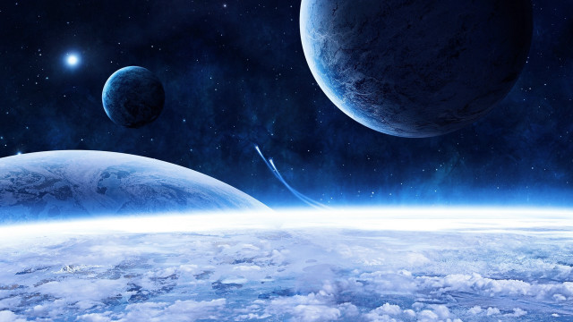 Planets clouds stars brightblue glow free wallpaper for desktop - medium preview image