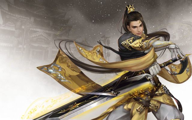 Woman crowned sword aurora night free wallpaper for desktop - medium preview image