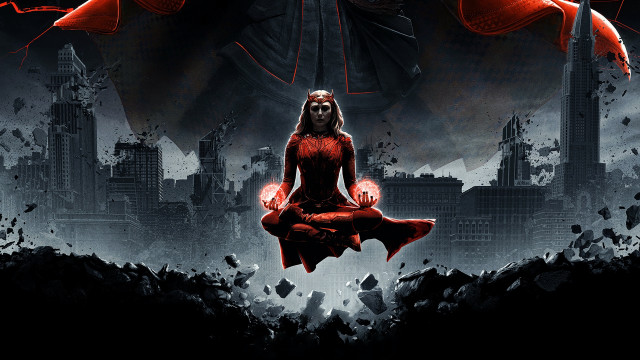 Woman red dress city skyline free wallpaper for desktop - medium preview image