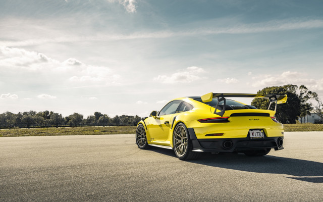 Yellow sports car surfboard open free wallpaper for desktop - medium preview image