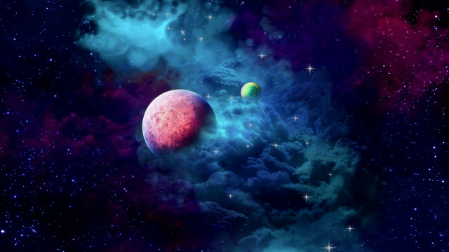 Space planets stars clouds aurora free wallpaper for desktop - medium preview image