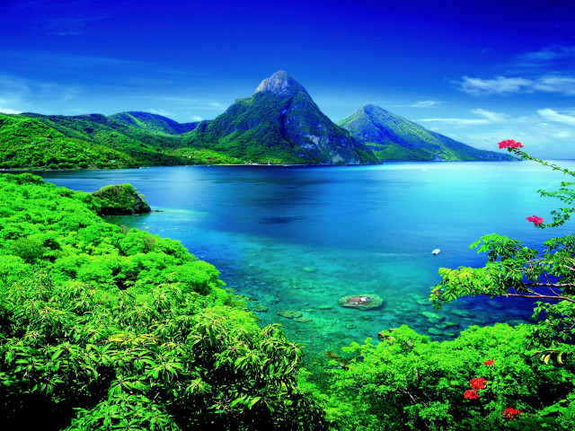 Beautiful view mountain water blue free wallpaper for desktop - medium preview image