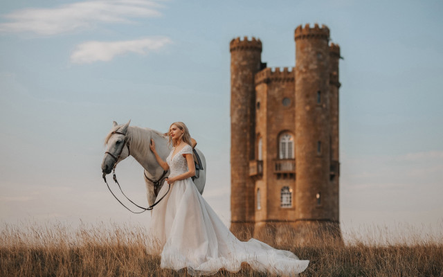 Wedding dress horse castle tower free wallpaper for desktop - medium preview image