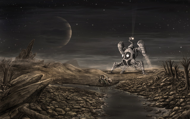 Desert motorcycle night moon space free wallpaper for desktop - medium preview image