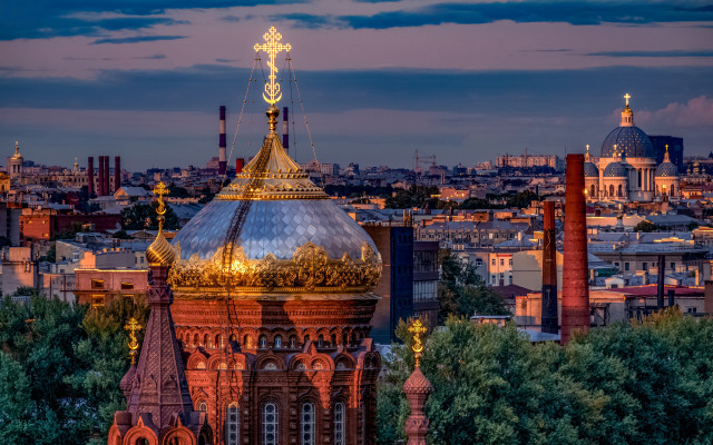 Golden dome cross cityscape night free wallpaper for desktop - medium preview image