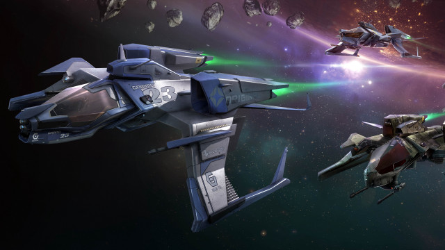 Space ships starfield aurora moon free wallpaper for desktop - medium preview image