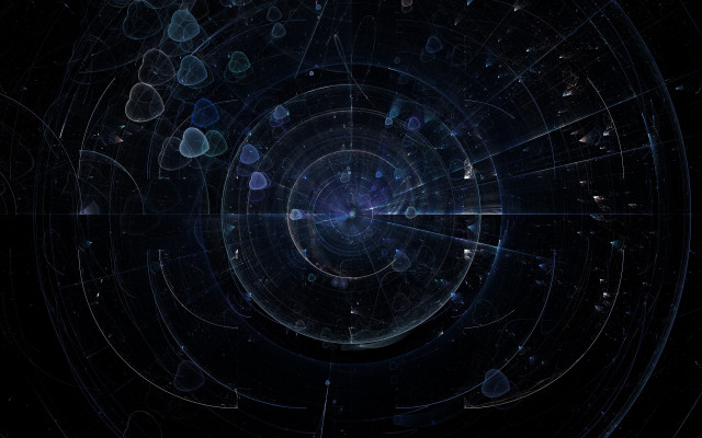 Holographic circular structure fireworks astronaut free wallpaper for desktop - medium preview image