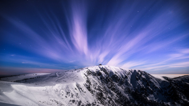 Mountain clouds snowy sky aurora free wallpaper for desktop - medium preview image