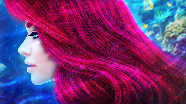Red haired woman underwater hologram free wallpaper for desktop - medium preview image