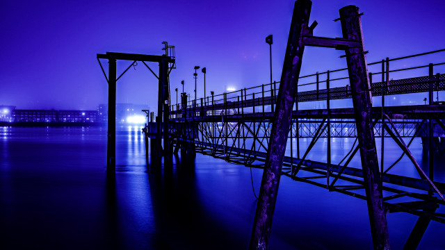 Pier purple sky light building free wallpaper for desktop - medium preview image