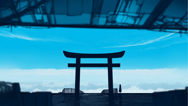 Large tori floating ocean building free wallpaper for desktop - medium preview image