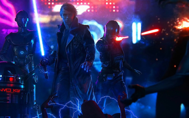 Group people dark room robot free wallpaper for desktop - medium preview image