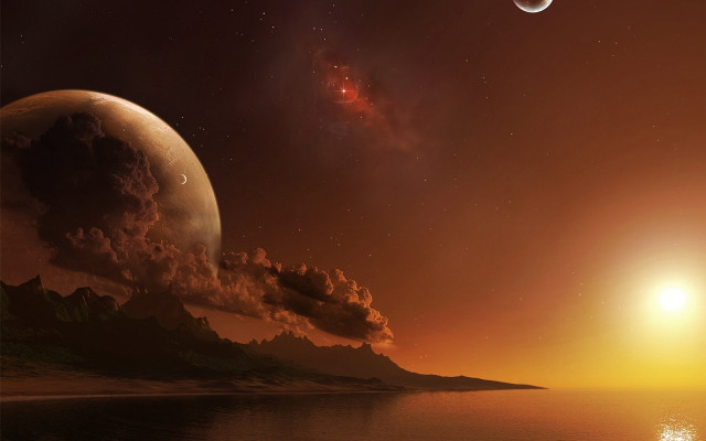 Planet star city mountains moon free wallpaper for desktop - medium preview image