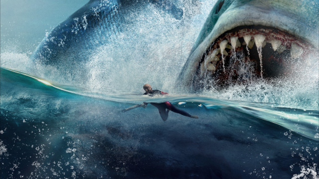 Surfing man shark ocean waterfireworks free wallpaper for desktop - medium preview image