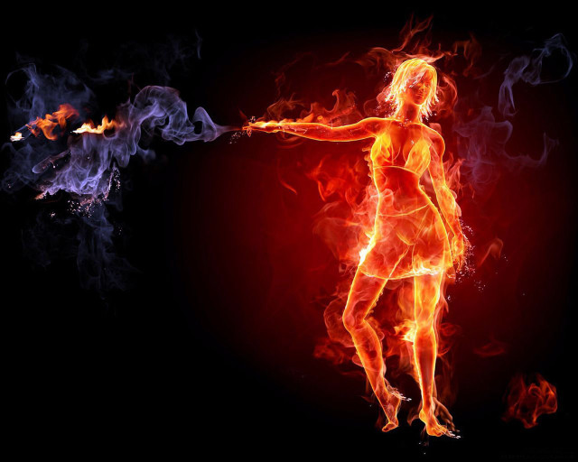 Woman flames cigarette black background free wallpaper for desktop - medium preview image