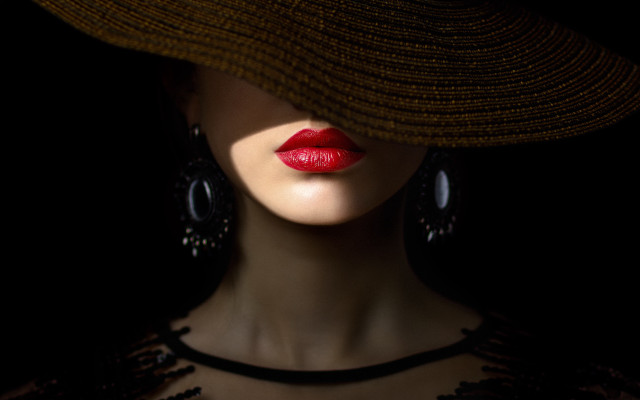 Woman hat redlipstick shadow black free wallpaper for desktop - medium preview image