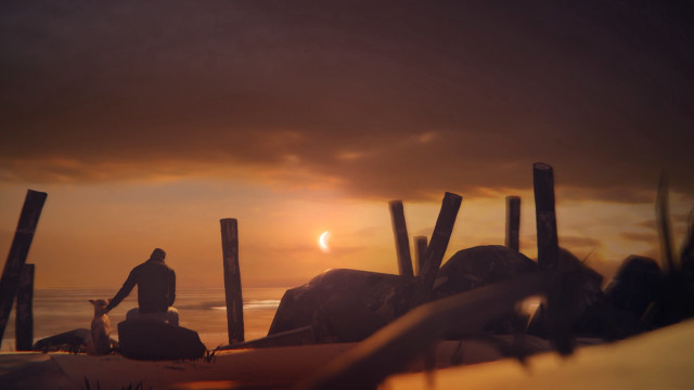 Beach man sunset ruins silhouette free wallpaper for desktop - medium preview image