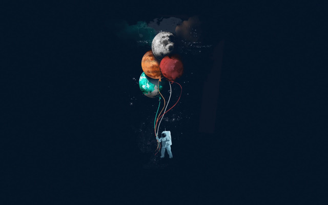 Balloons moon night sky astronaut free wallpaper for desktop - medium preview image