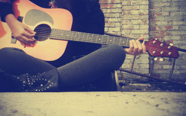Woman sitting guitar dream art free wallpaper for desktop - medium preview image