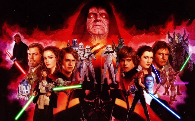 Star wars characters lightsabers red free wallpaper for desktop - medium preview image