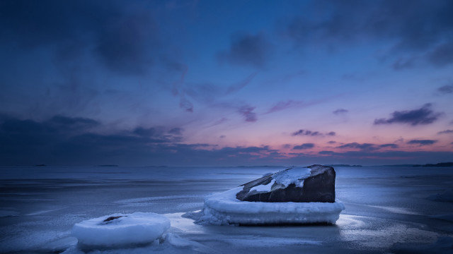 Frozen lake boat sunset cloudy free wallpaper for desktop - medium preview image