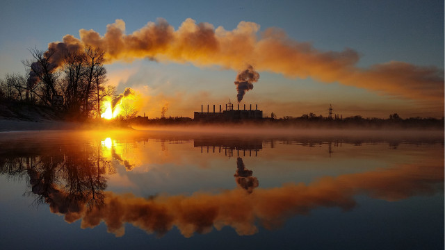 Factory smoke sunset fog water free wallpaper for desktop - medium preview image