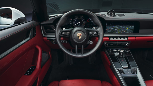 Red black interior car dashboard free wallpaper for desktop - medium preview image