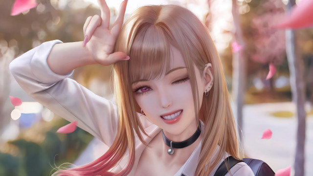 Blonde long hair choker anime free wallpaper for desktop - medium preview image