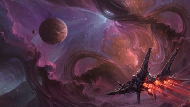 Space ship galaxy red glow free wallpaper for desktop - medium preview image