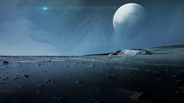 Distant sky moon ocean mountains free wallpaper for desktop - medium preview image