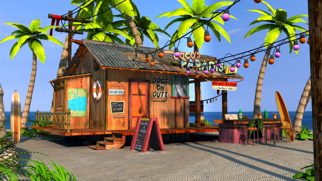 Wooden shack beach ocean palm free wallpaper for desktop - medium preview image