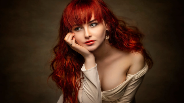 Red haired woman portrait bandages free wallpaper for desktop - medium preview image