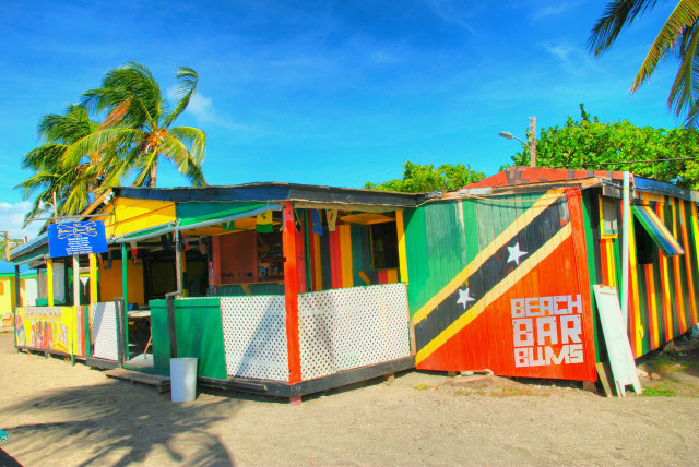 Colorful shack beach palm sky free wallpaper for desktop - medium preview image