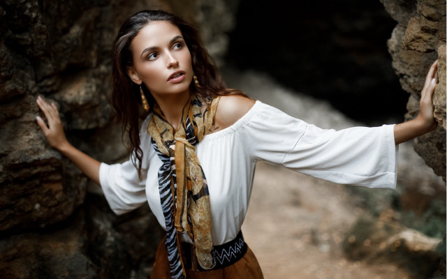 Woman cave scene fashion artistic free wallpaper for desktop - medium preview image