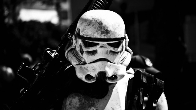 Stormtrooper gun helmet walking street free wallpaper for desktop - medium preview image